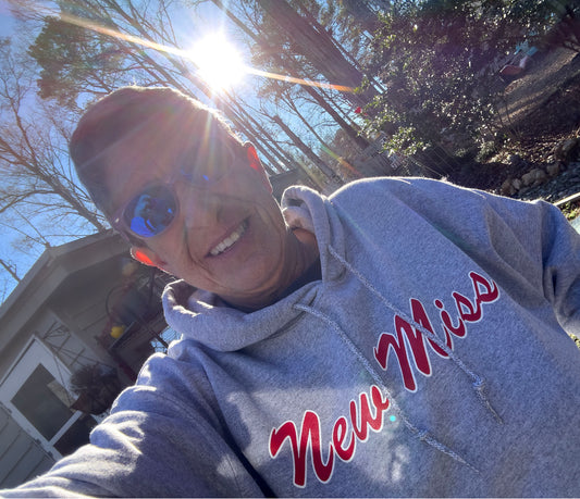 Limited edition New Miss Hoodie -classic college grey with red lettering-screen printed cotton hoodies