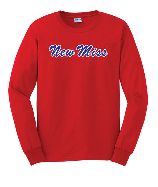 Limited Edition RED Long Sleeve  cotton screen printed "New Miss" shirt